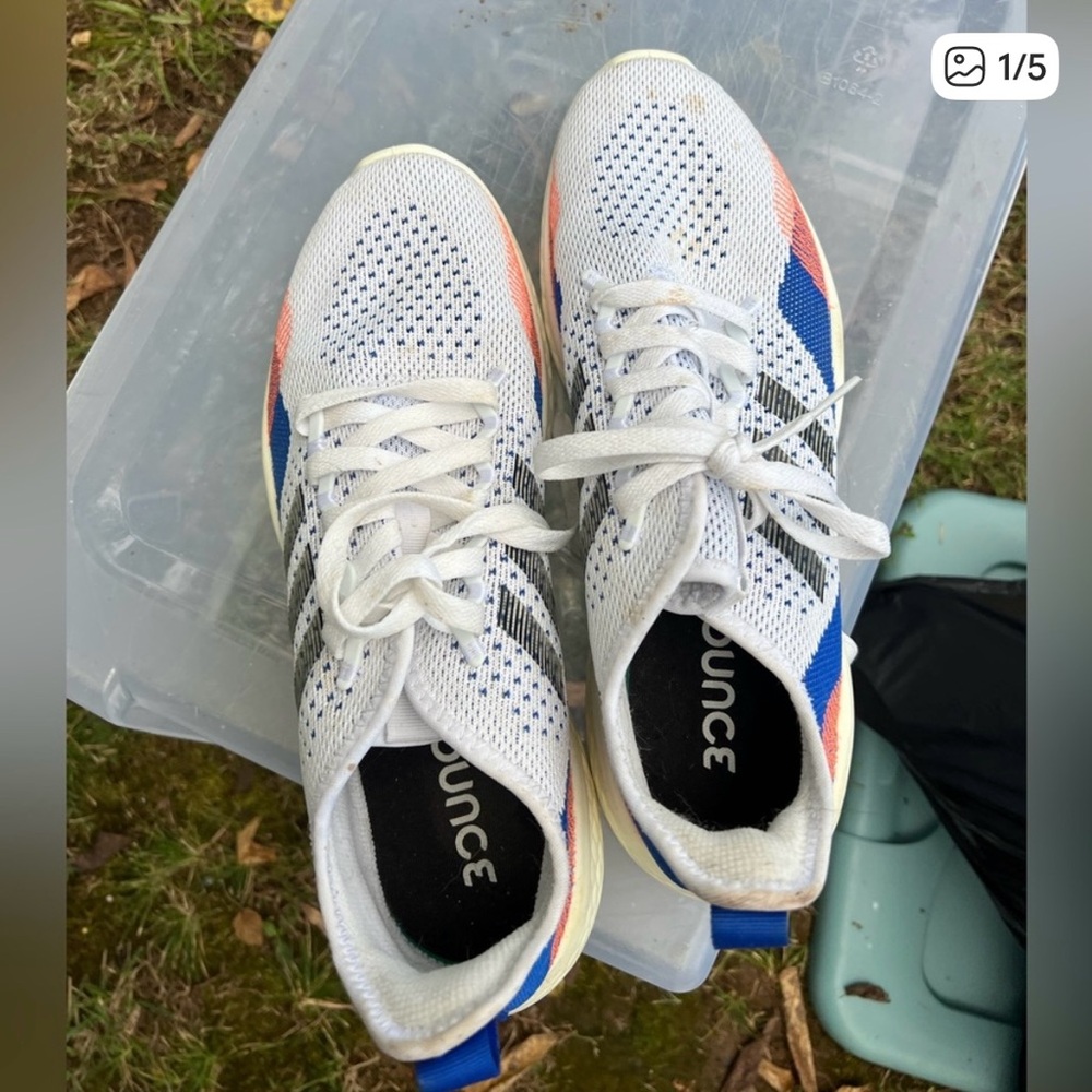 White and Blue Athletic Sneakers